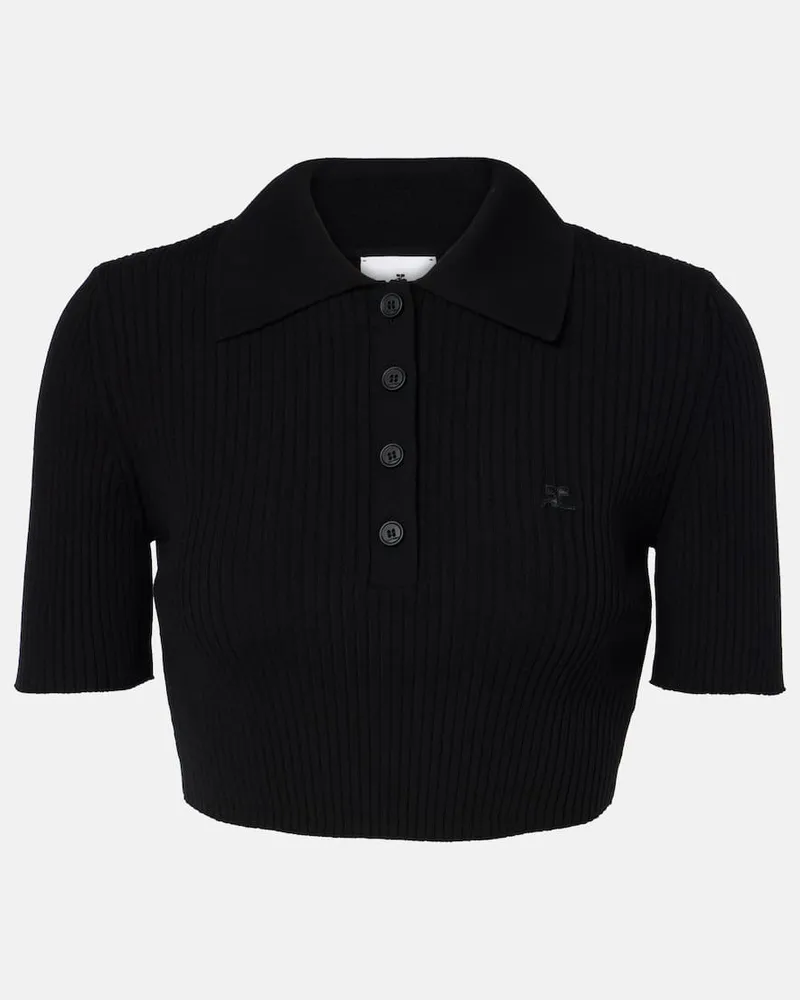 Courrèges Courrèges Cropped-Polohemd aus Rippstrick Schwarz