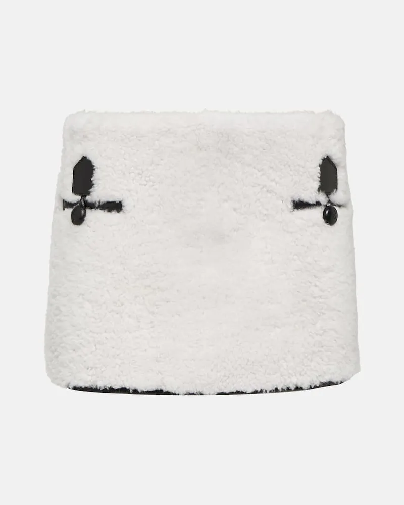 BLANCHA Minirock aus Shearling mit Leder Weiß