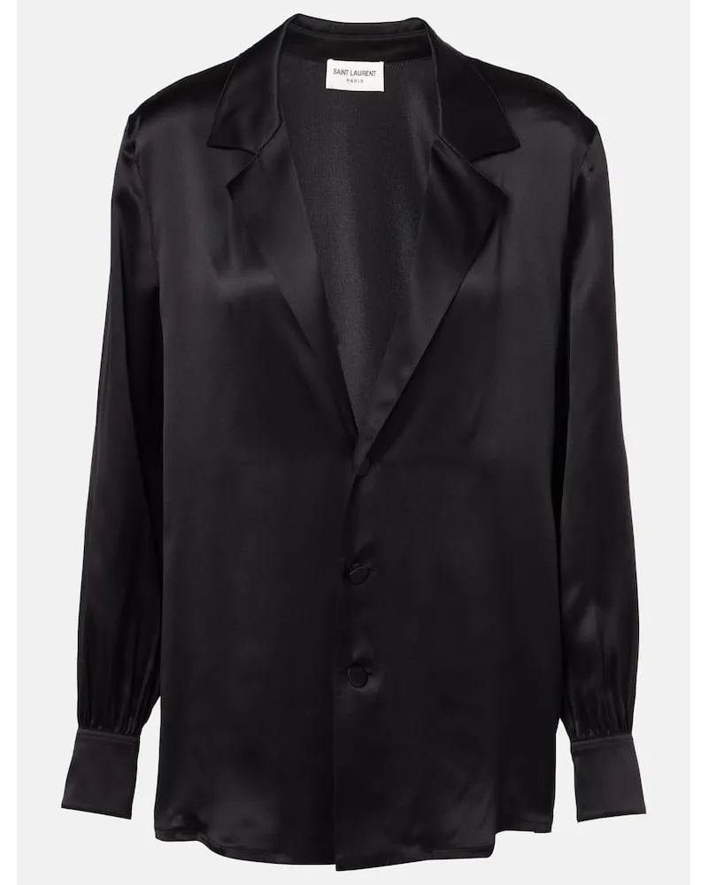 Saint Laurent Hemd aus Seidensatin Schwarz