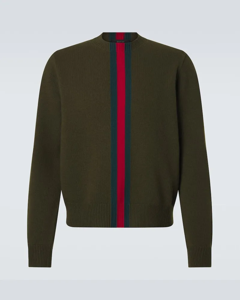 Gucci Pullover Web Stripe aus Wolle Grün
