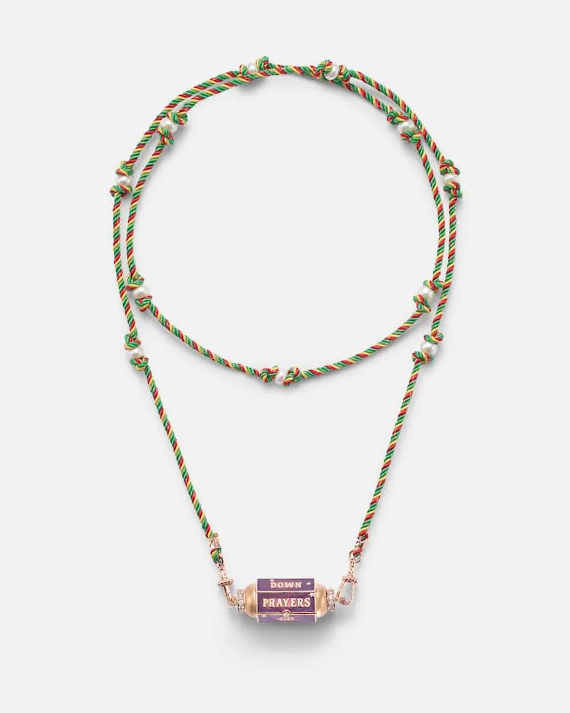 Marie Lichtenberg Halskette Prayers Box mit 18kt Roségold, Emaille, Diamanten und Süßwasserperlen Multicolor