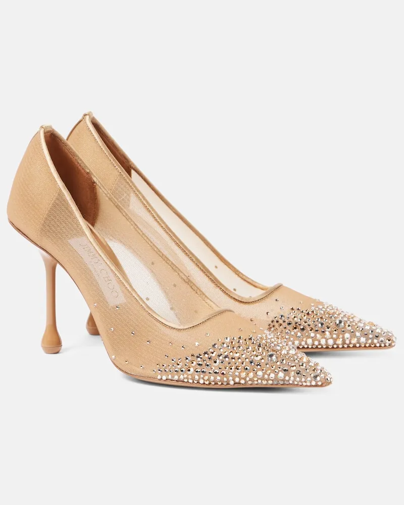 Jimmy Choo Pumps Ixia 95 aus Mesh mit Kristallen Gold