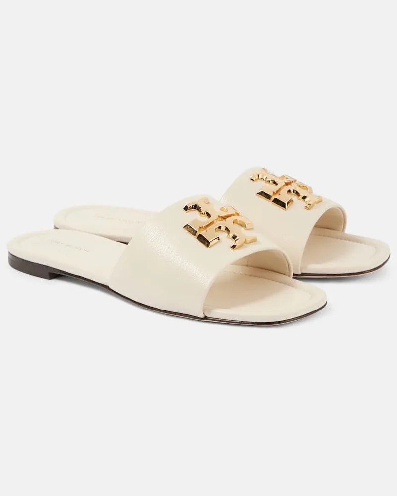Tory Burch Pantoletten Eleanor T Monogram aus Leder Weiß