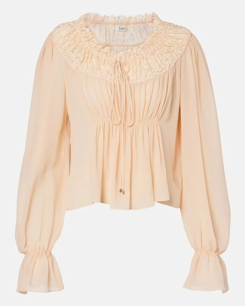 Chloé Chloé Cropped-Bluse aus Seide mit Spitze Rosa