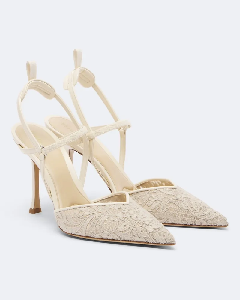 Fendi Slingback-Pumps Colibrì aus Spitze Weiß