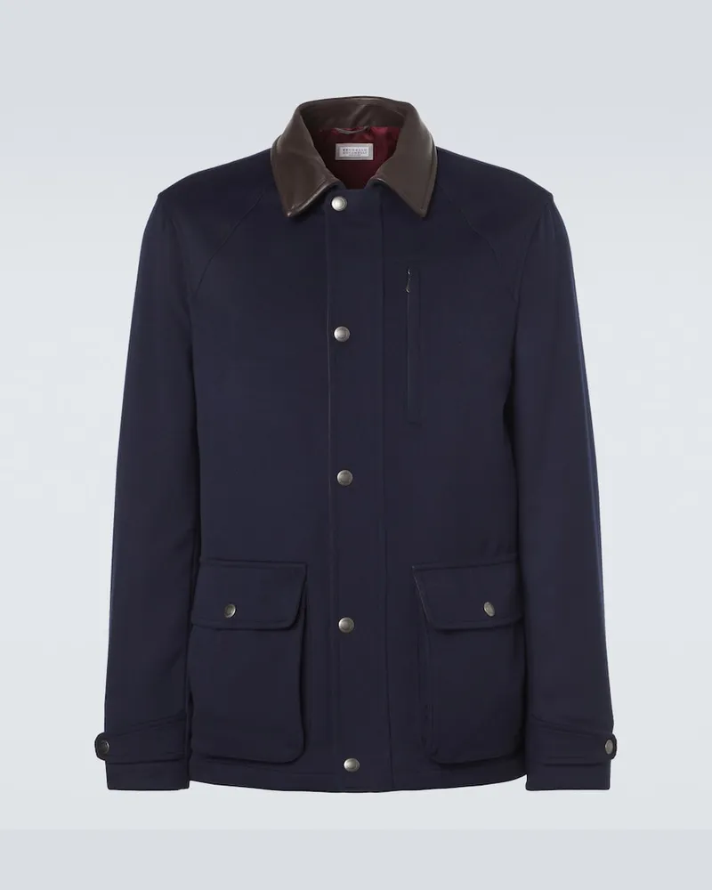 Brunello Cucinelli Jacke aus Wolle und Leder Blau