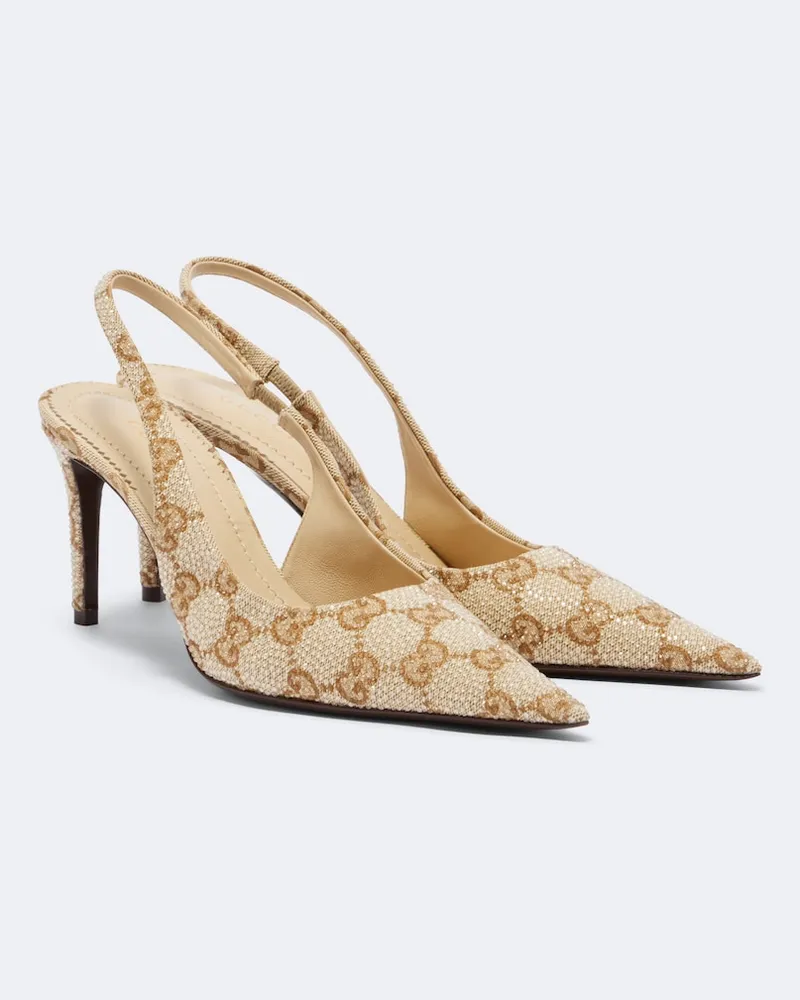 Gucci Slingback-Pumps Donna GG mit Kristallen Beige