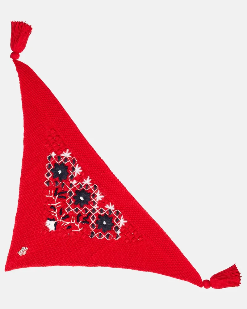Moncler Bestickter Schal aus Wolle Rot