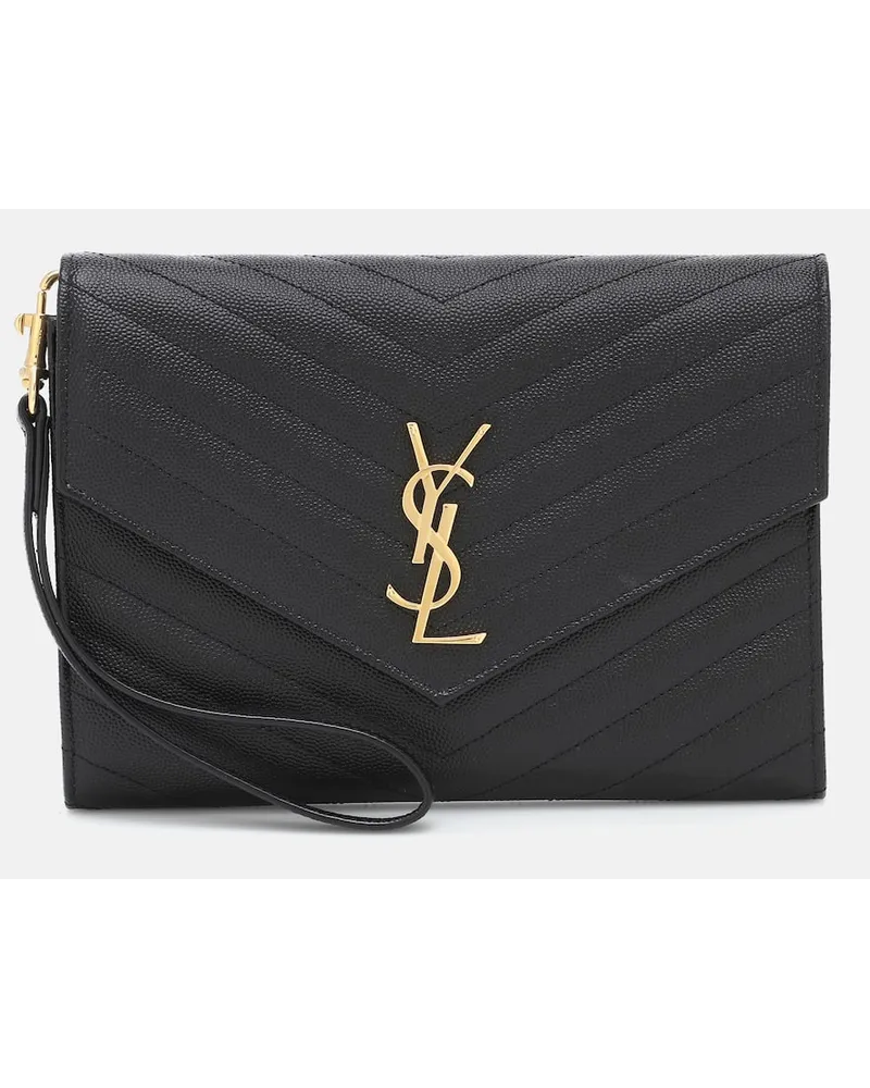 Saint Laurent Clutch Cassandre aus Matelassé-Leder Schwarz