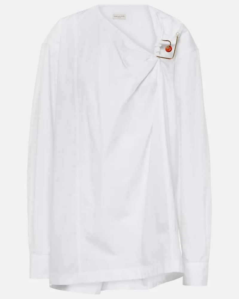 Dries van Noten Verzierte Bluse aus Baumwollpopeline Weiß