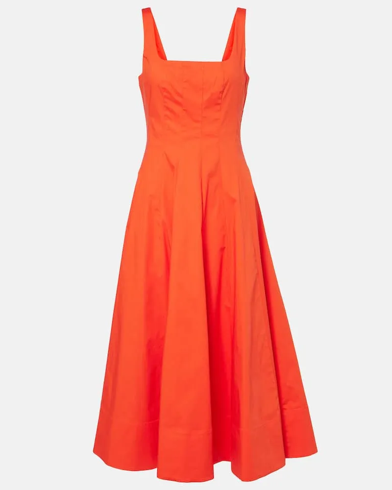 STAUD Midikleid Wells aus Baumwollpopeline Rot