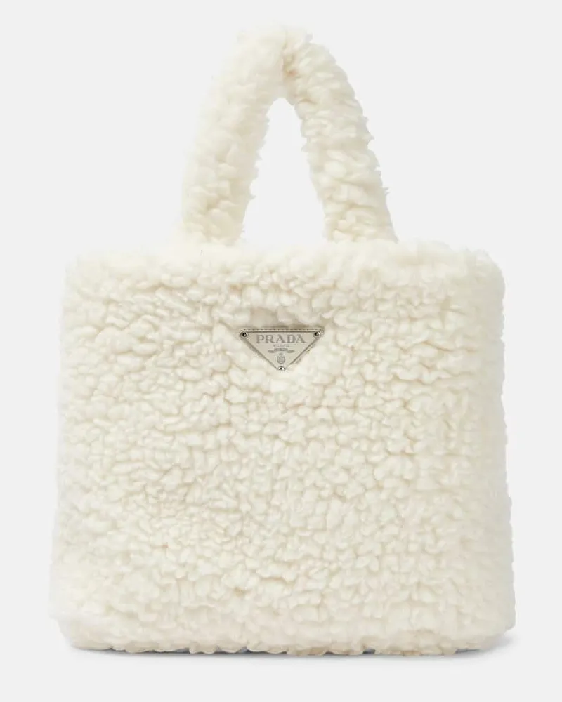 Prada Tote Small aus einem Wollgemisch Weiß