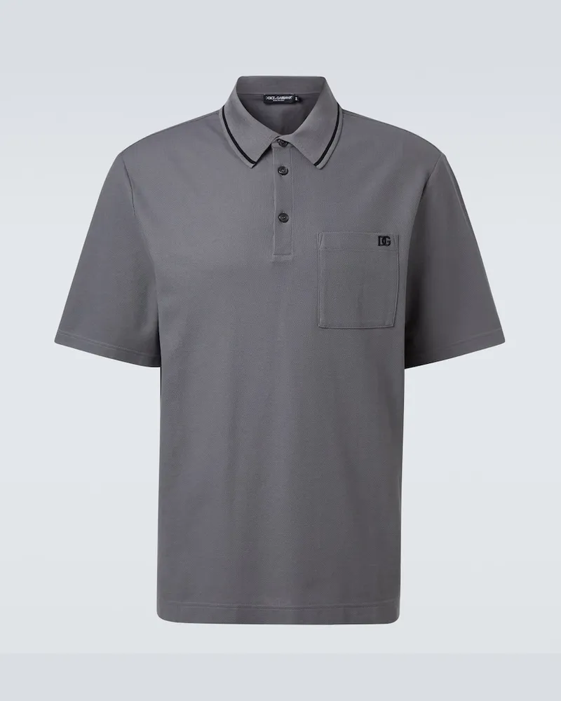 Dolce & Gabbana Besticktes Polohemd DG aus Baumwolle Grau