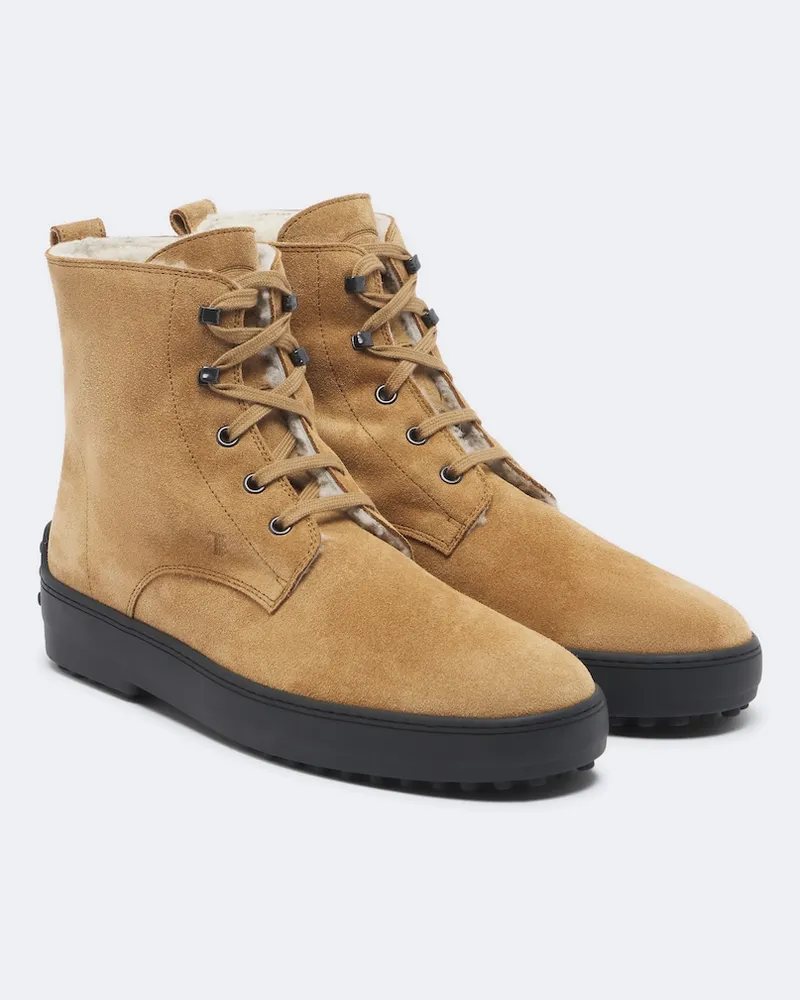 TOD'S Schnürstiefel Gommino® aus Veloursleder Braun