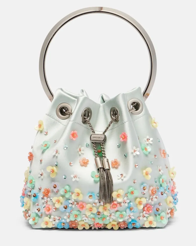 Jimmy Choo Verzierte Bucket Bag Bon Bon aus Satin Multicolor