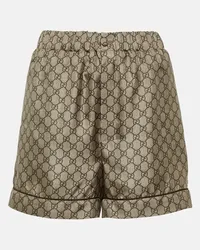 Gucci Bedruckte Shorts GG aus Seiden-Twill Braun