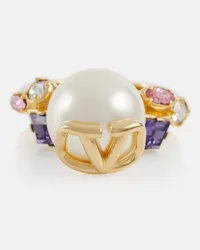 Valentino Garavani Ring VLogo mit Zierperle und Kristallen Gold