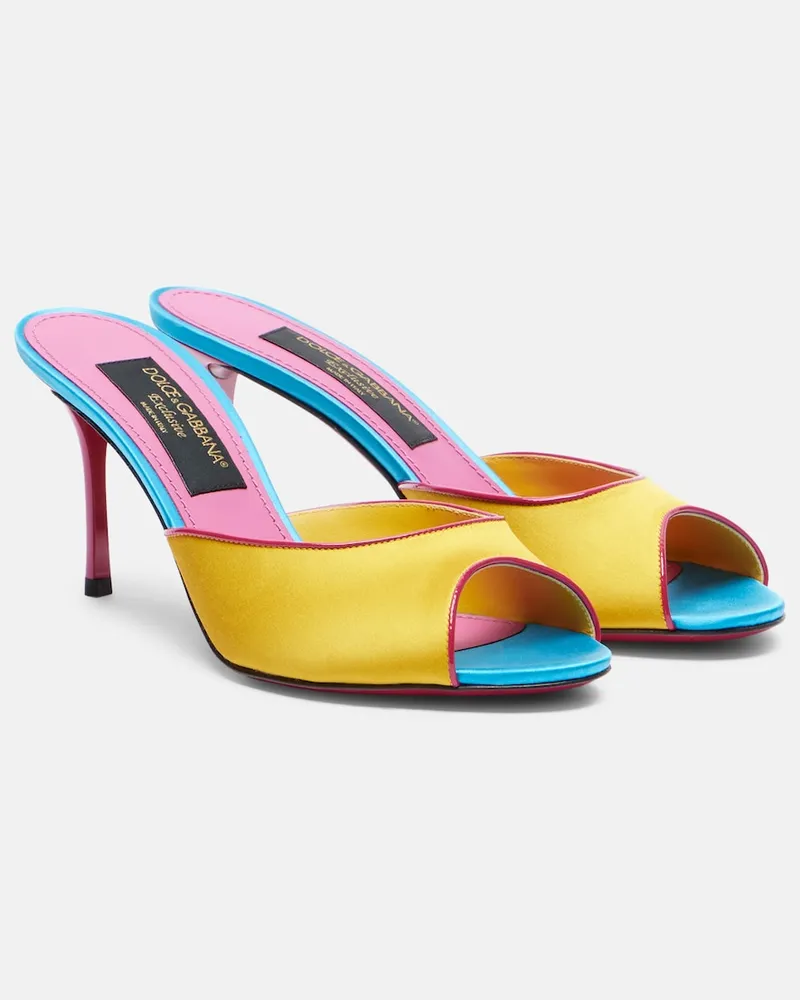 Dolce & Gabbana Pantoletten Keira aus Satin mit Leder Gelb