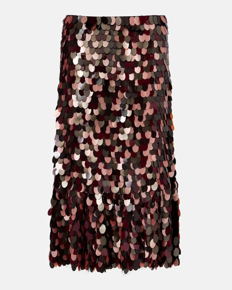 Dries van Noten Midirock mit Pailletten Burgunderrot