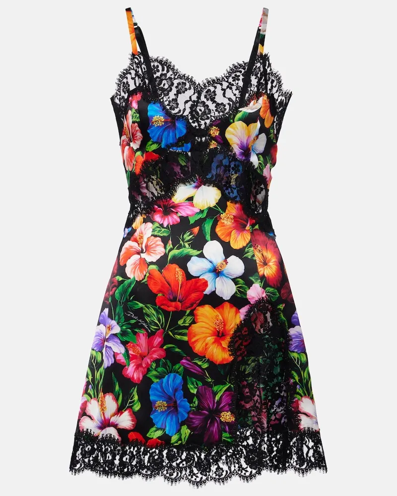 Dolce & Gabbana Minikleid aus einem Seidengemisch mit Spitze Multicolor