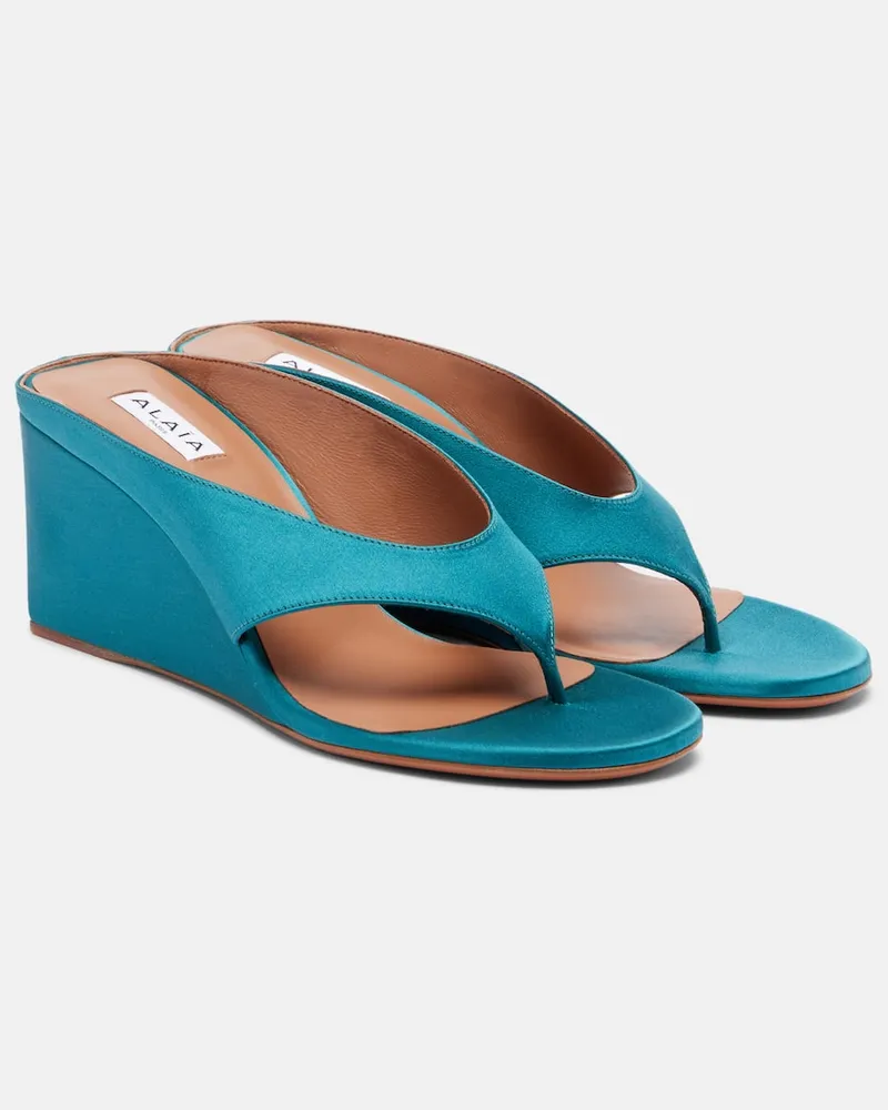 Alaïa Alaïa Wedge-Sandalen Cube aus Satin Blau