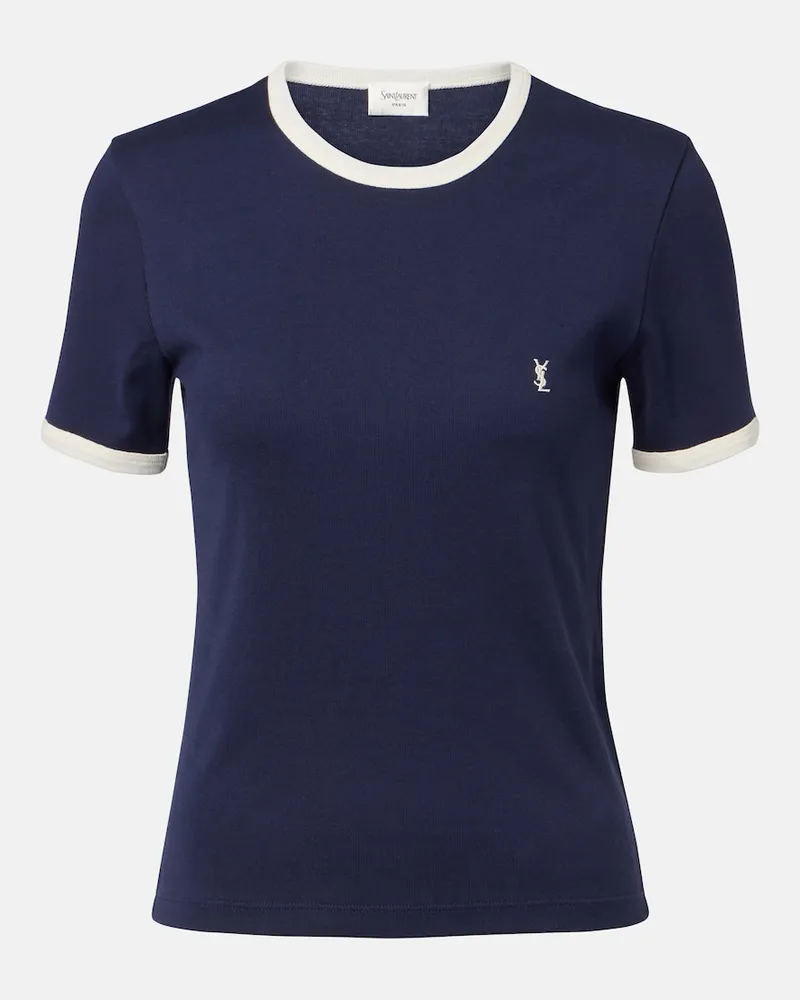 Saint Laurent T-Shirt Cassandre aus Baumwoll-Jersey Blau
