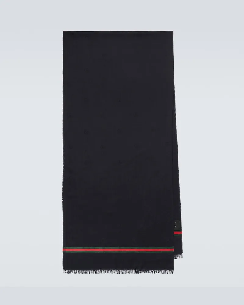 Gucci Schal Web Stripe aus Wolle und Seide Blau