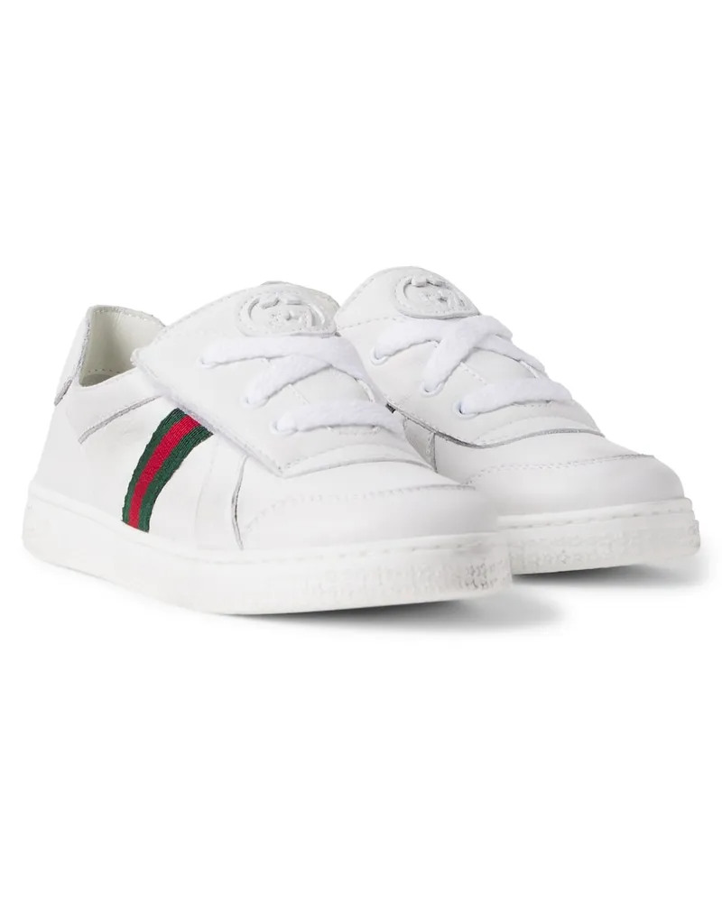 Gucci Sneakers Stretch Web Stripe aus Leder Weiß