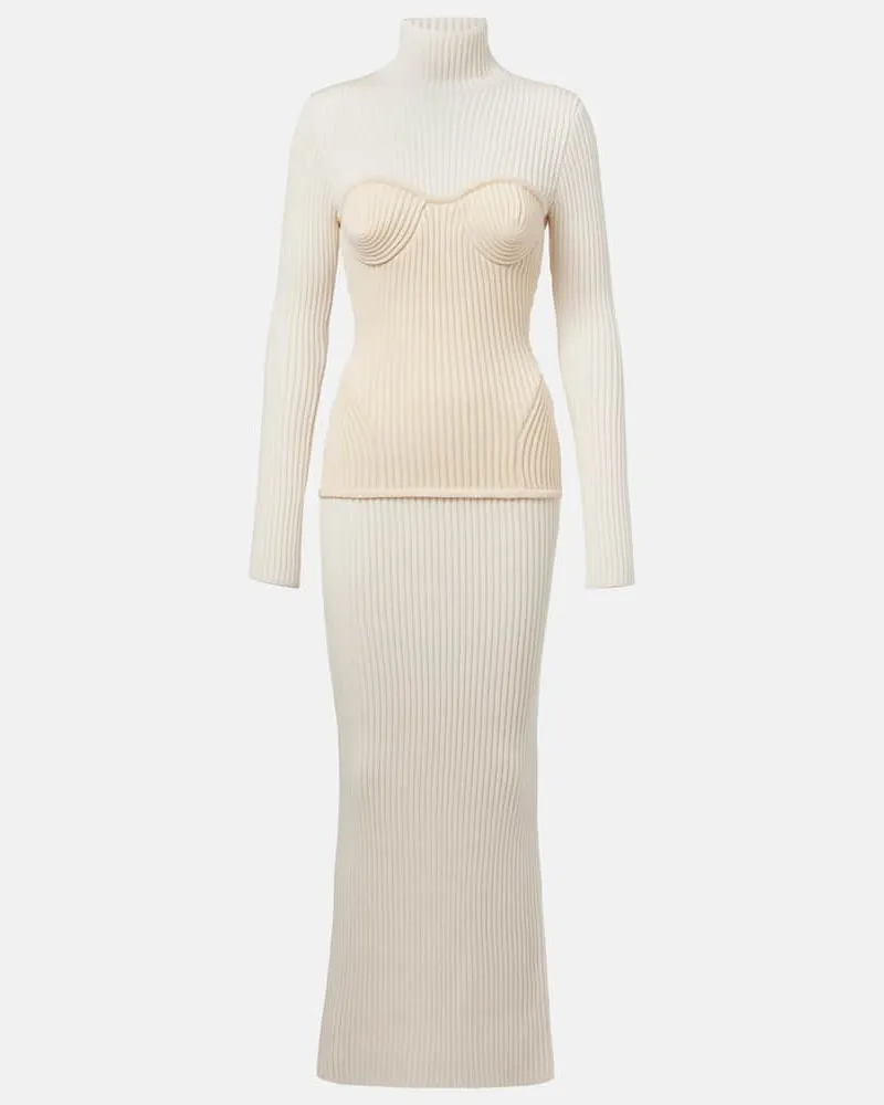 Jean Paul Gaultier Maxikleid aus Rippstrick Weiß