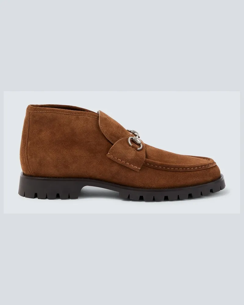 Gucci Ankle Boots Horsebit aus Veloursleder Braun