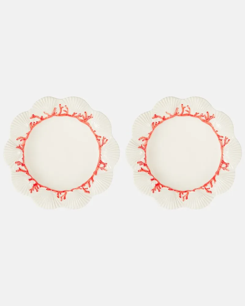 Les-Ottomans Set Saint Jacques aus zwei Suppentellern Weiß