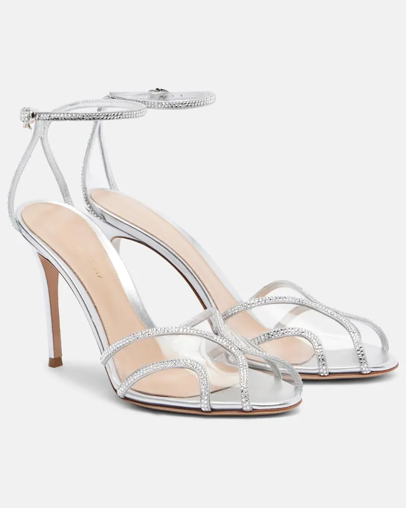 Gianvito Rossi Sandalen Isabel 95 aus Veloursleder Silber