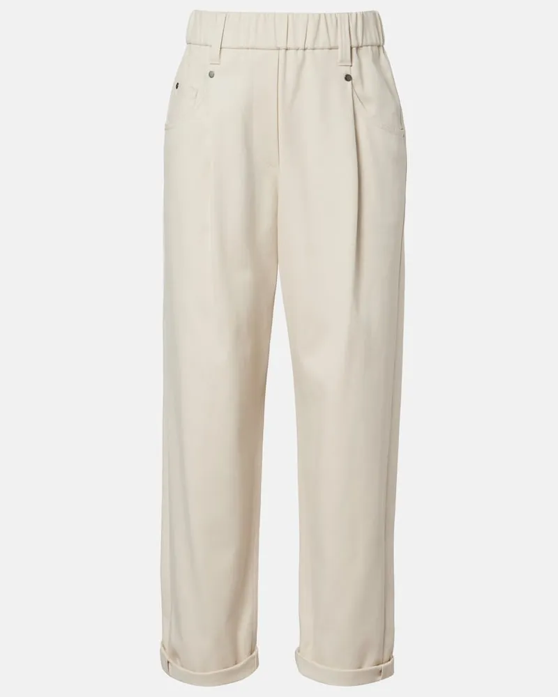 Brunello Cucinelli Gerade Hose Monili aus einem Baumwollgemisch Beige