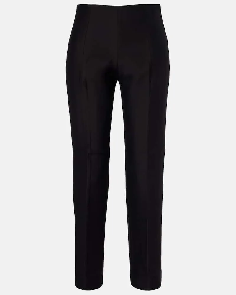 Totême Schmale Hose aus Wolle und Seide Schwarz
