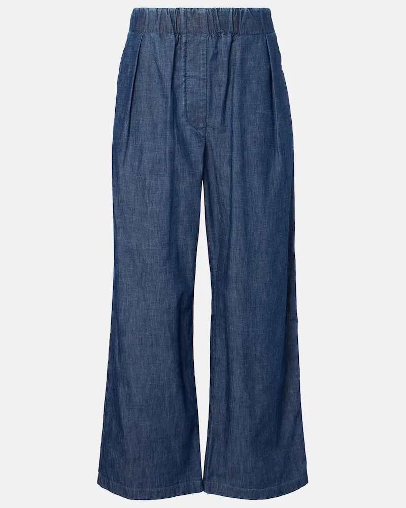 Jil Sander Weite Hose aus Baumwoll-Chambray Blau