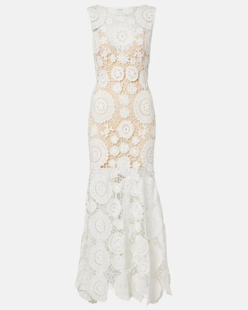 Self-Portrait Maxikleid aus Häkelstrick Weiß