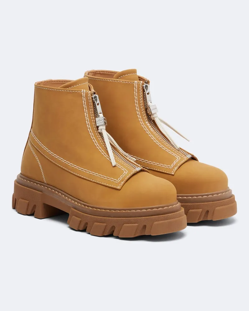 Ganni Beschichtete Ankle Boots Braun