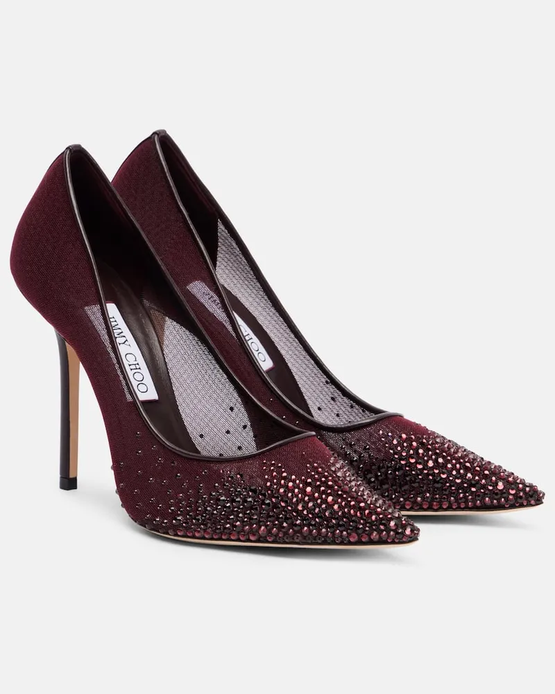 Jimmy Choo Pumps Love 100 mit Kristallen Burgunderrot