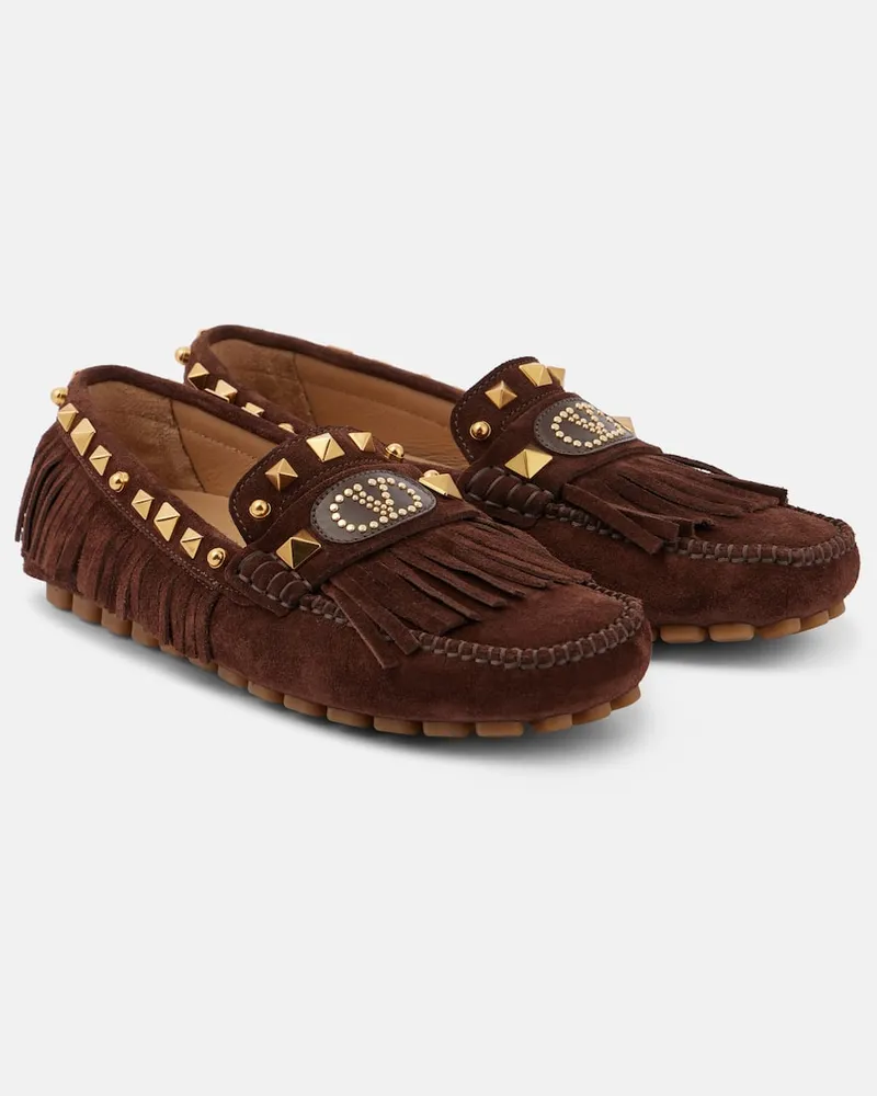 Valentino Garavani Mokassins Plaster Caster VLogo aus Veloursleder Braun