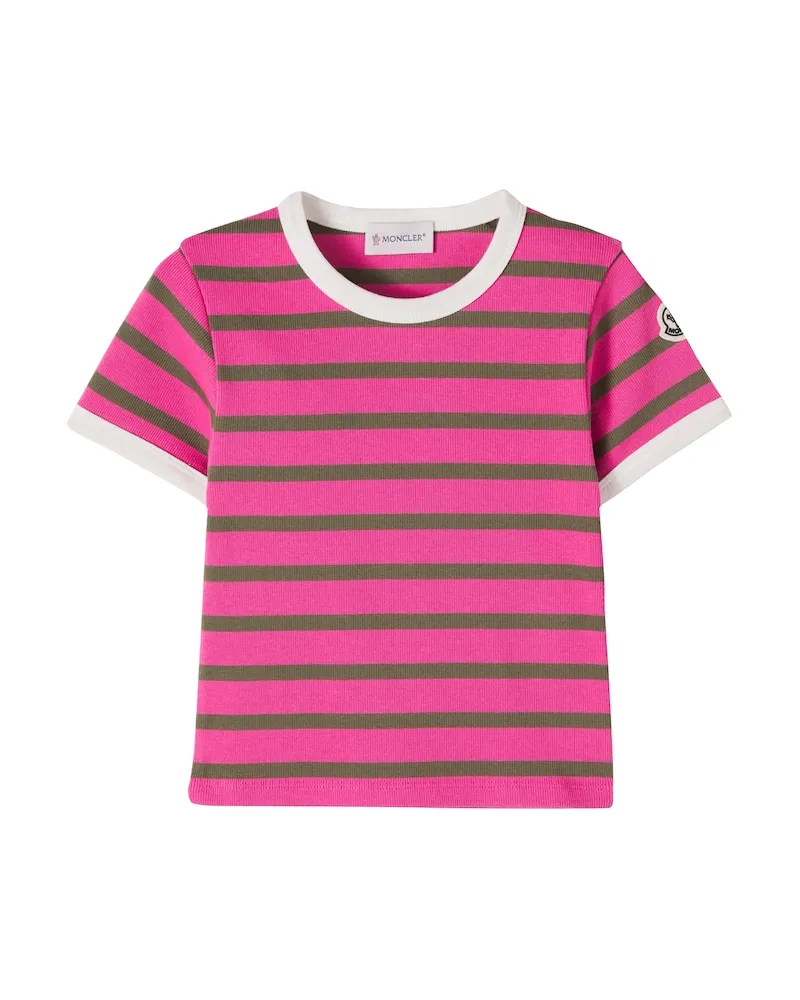 Moncler Gestreiftes T-Shirt aus Baumwolle Rosa