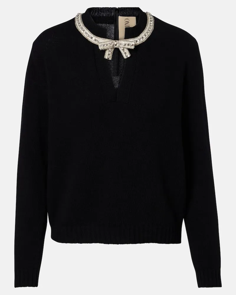 Valentino Garavani Verzierter Pullover aus Schurwolle Schwarz