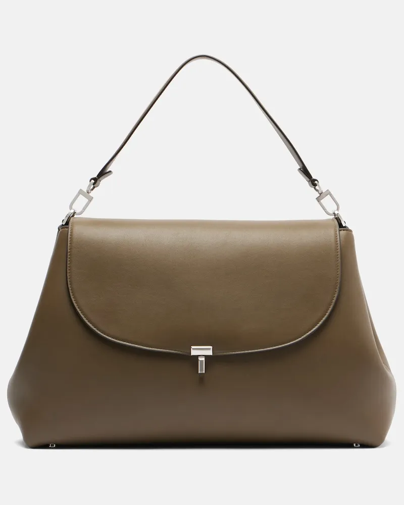 Totême Schultertasche T-Lock Medium aus Leder Grau