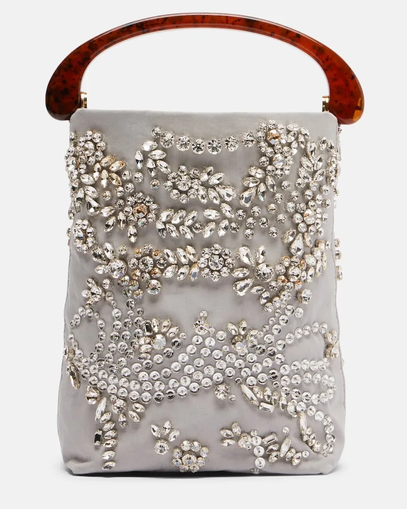 Dries van Noten Henkeltasche Micro mit Kristallen Grau