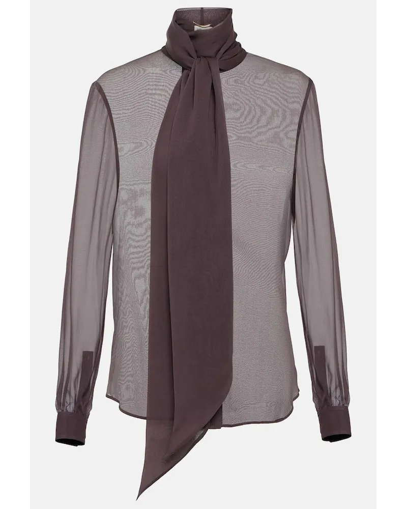 Saint Laurent Schluppenbluse aus Seiden-Crêpe Lila