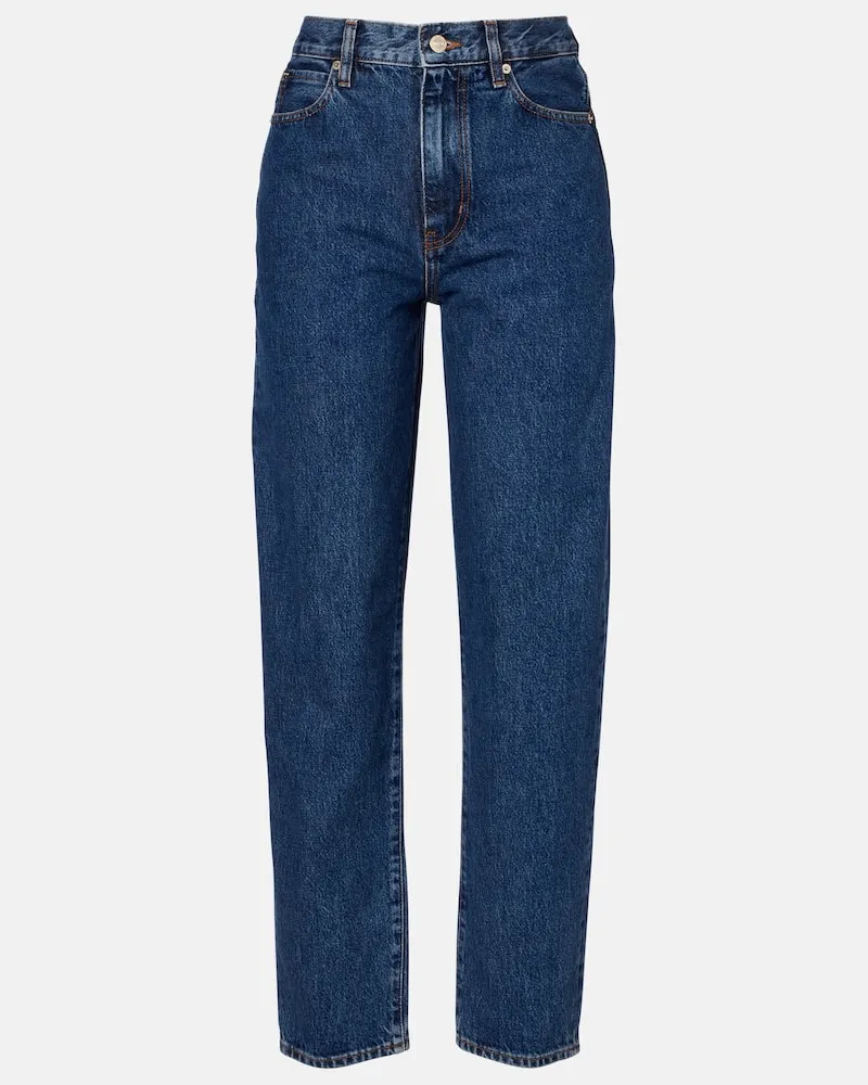 Frame Denim High-Rise Straight Jeans Neat Blau