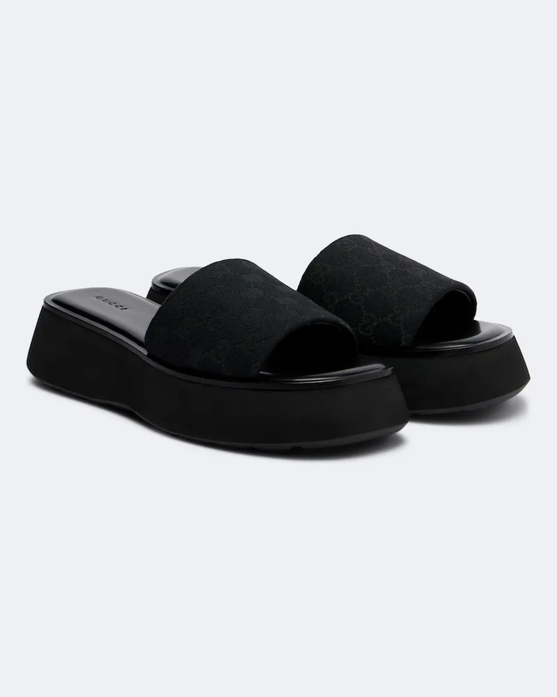 Gucci Plateau-Pantoletten GG aus Canvas Schwarz