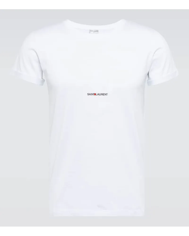 Saint Laurent T-Shirt Signature aus Baumwolle Weiss