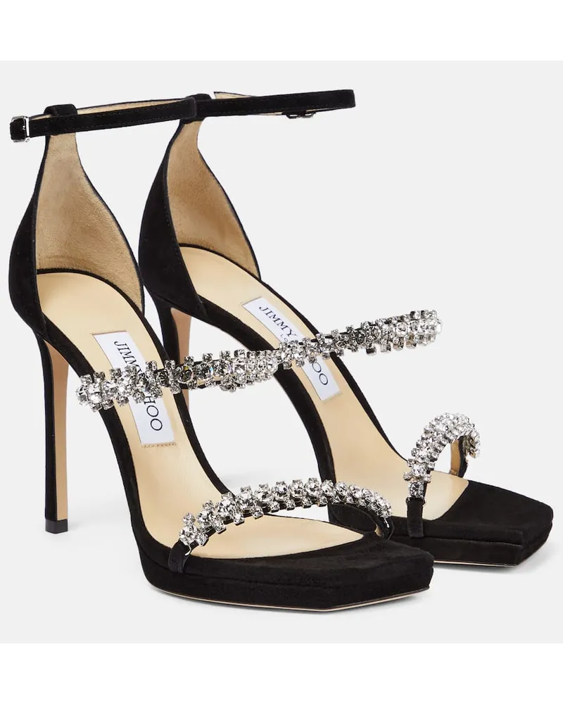 Jimmy Choo Verzierte Sandalen Bing 105 aus Veloursleder Schwarz
