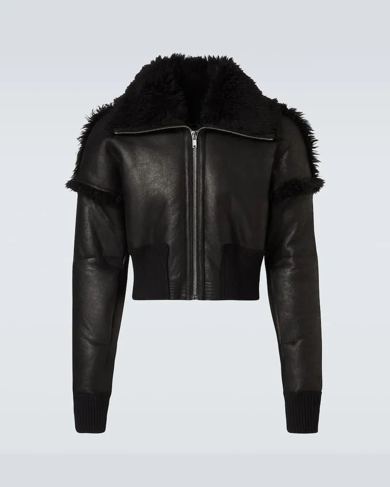 Rick Owens Lederjacke Dracucollar aus Leder mit Shaerling Schwarz