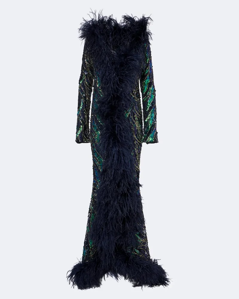 Taller Marmo Robe Hollywood Disco mit Federn Multicolor